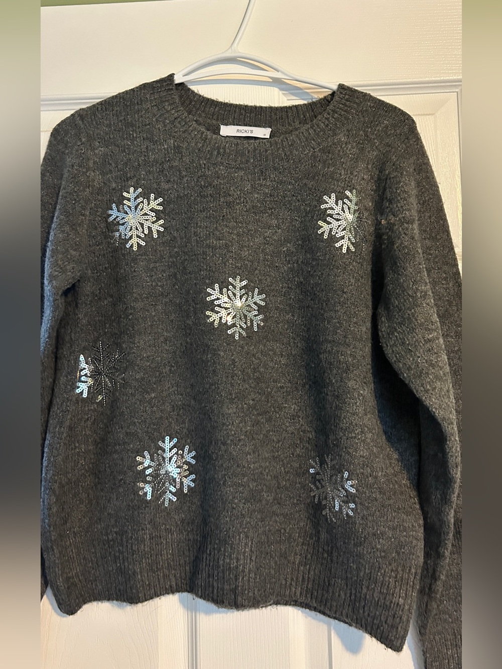 Charcoal Gray Snowflake Sequin Sweater